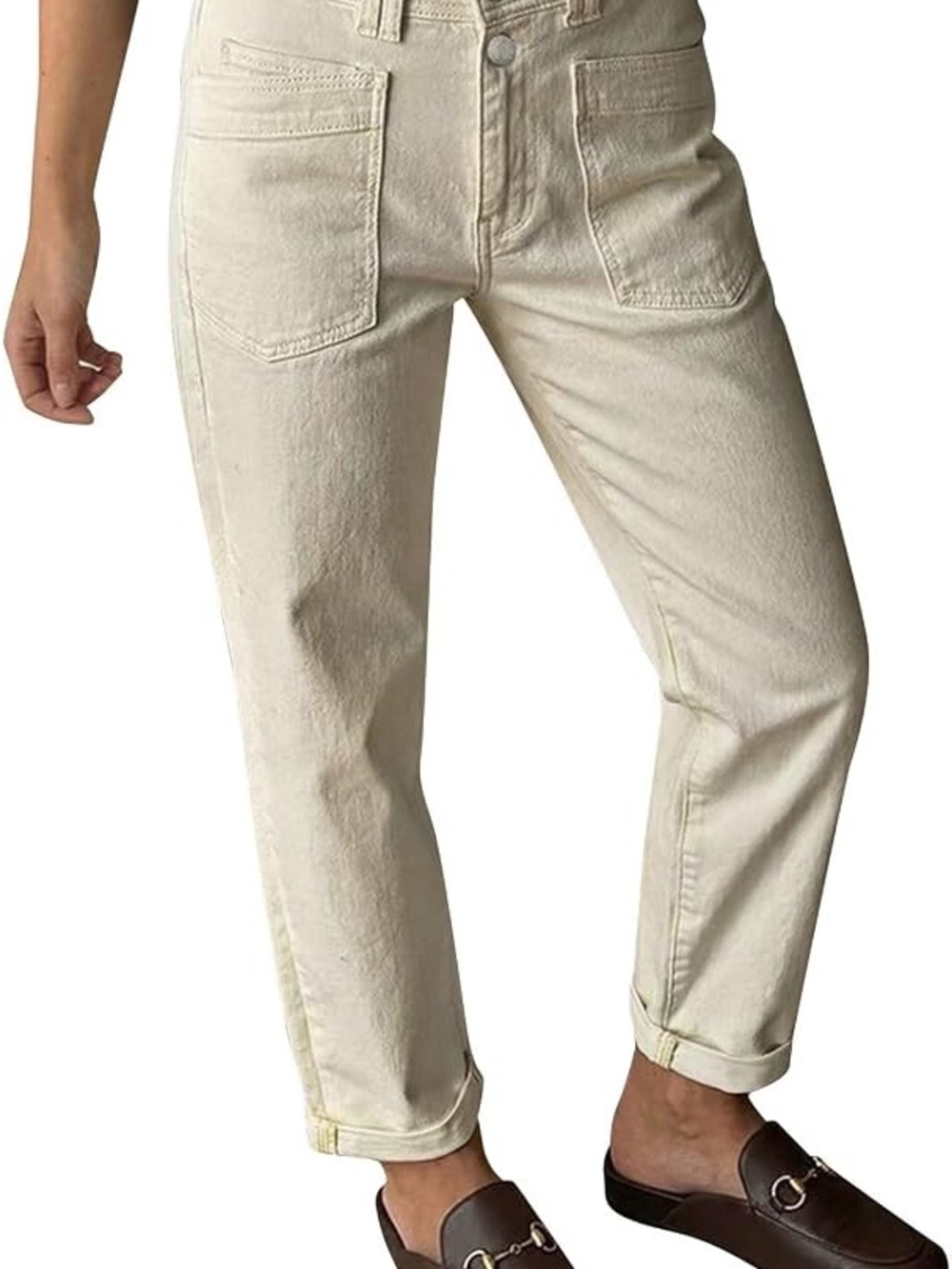 High-Rise Cropped Straight Pants in Cream